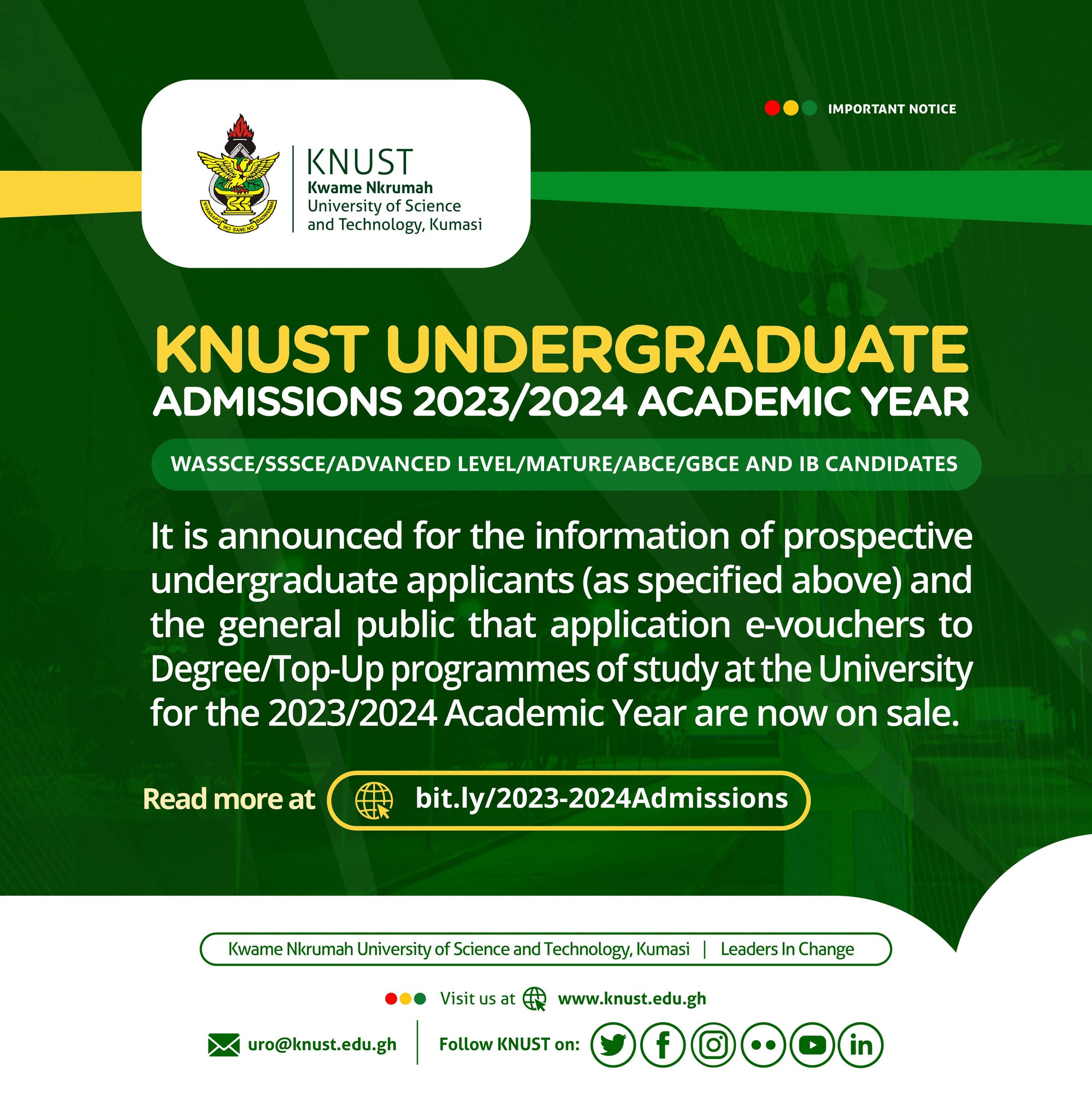 KNUST UNDERGRADUATE ADMISSIONS 2023 2024 ACADEMIC YEAR International 